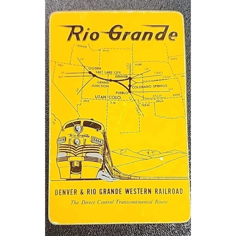 Vintage playing card DENVER and RIO GRANDE WESTERN RAILROAD orange train Picture